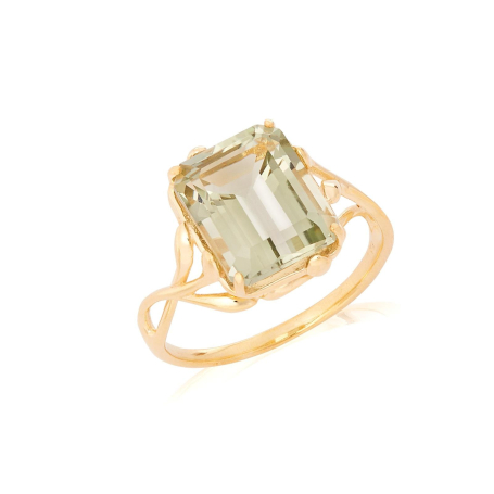 Ring with natural green amethyst, in 750 gold