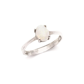 Bague avec opale blanche naturelle d'Australie ovale, en argent rhodié 925