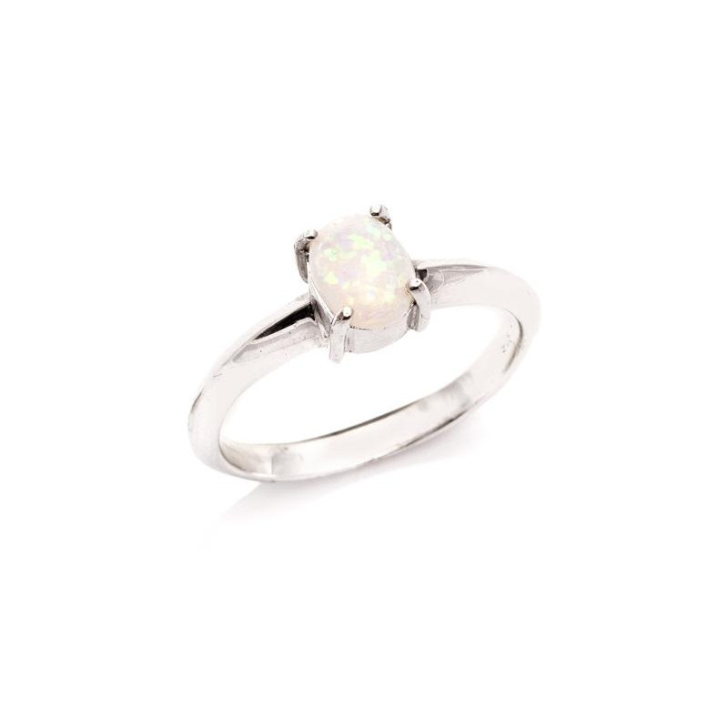 Anello con opale bianco australiano naturale ovale, in argento 925 rodiato