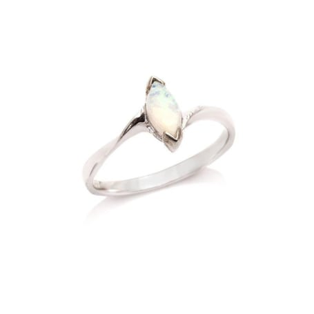 Ring met natuurlijk witte Australische shuttle-opaal, in gerhodineerd zilver 925