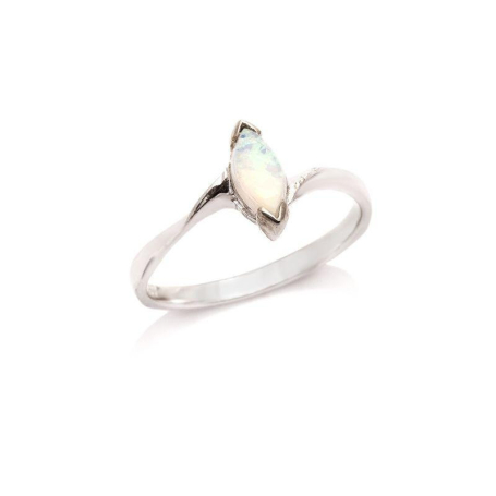 Ring with natural white opal from Australia navette, in rhodium-plated silver 925