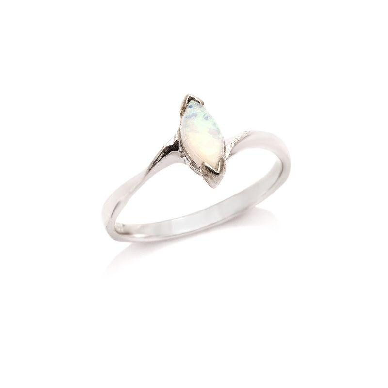 Inel cu opal australian alb natural, din argint 925 placat cu rodiu