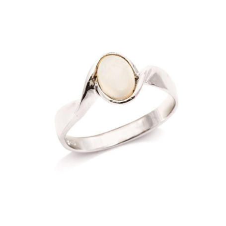 Ring with natural white opal from Australia oval, in rhodium silver 925