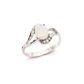 Bague avec opale ovale et oxyde de zirconium, en argent rhodié 925