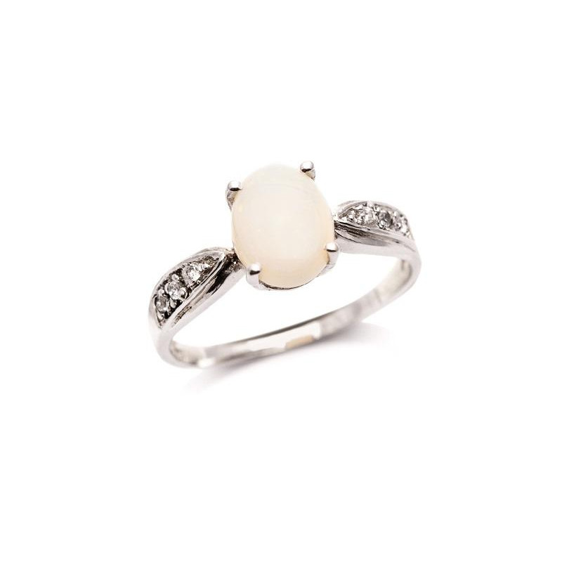 Ring met ovale opaal en zirkoniumoxide, in gerhodineerd zilver 925
