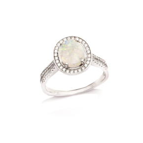 Oval opal ve zirkonyum oksitli yüzük, 925 rodyum kaplama gümüş