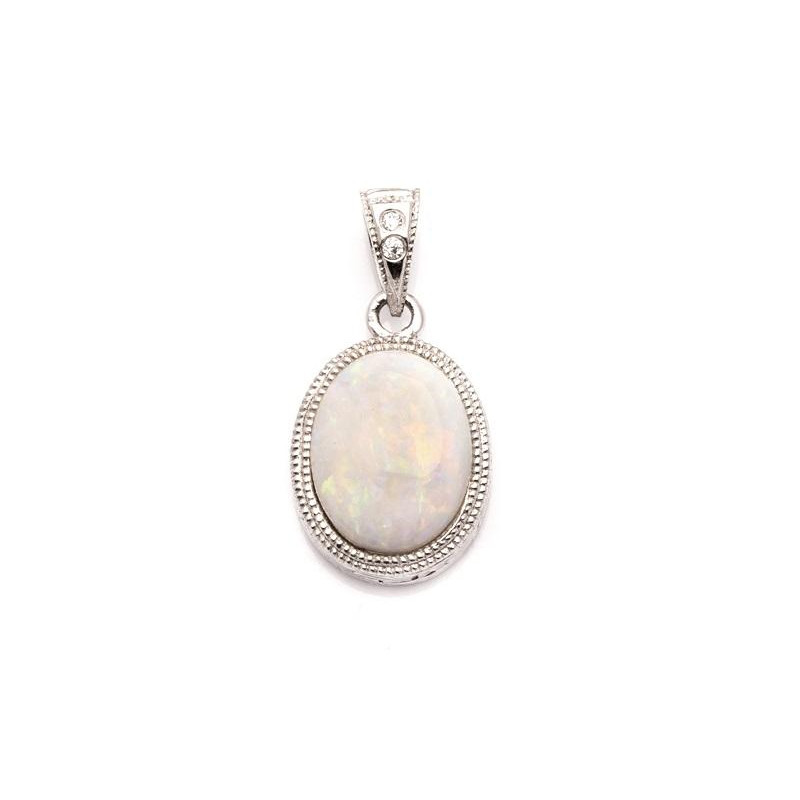 Ciondolo con opale e ossido di zirconio, argento 925 rodiato, 1,2+0,6 cm