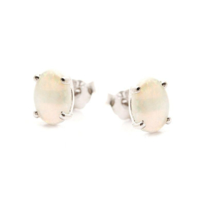 Pendientes con ópalo blanco natural ovalado, en plata 925 rodiada