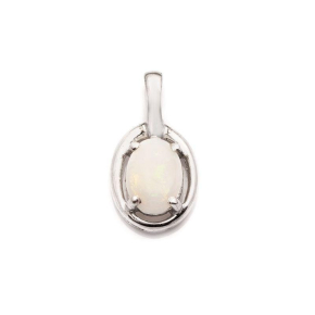타원형 화이트 오팔 펜던트, 925 로듐 도금 실버 소재, 높이 1 cm