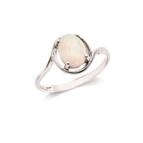 Bague avec opale blanche naturelle d'Australie ovale, en argent rhodié 925