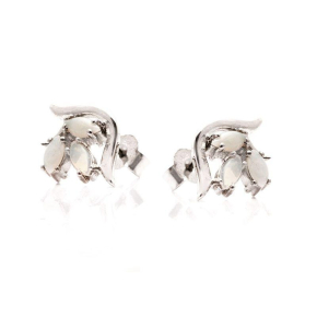 Natural white opal navette stud earrings, in 925 rhodium silver