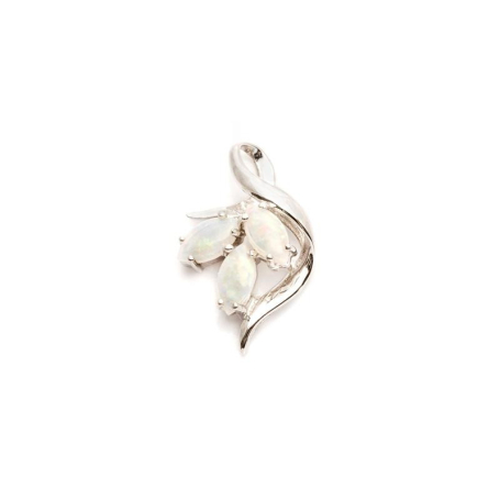 Pendentif avec opale blanche navette, en argent rhodié 925, hauteur 1,8 cm