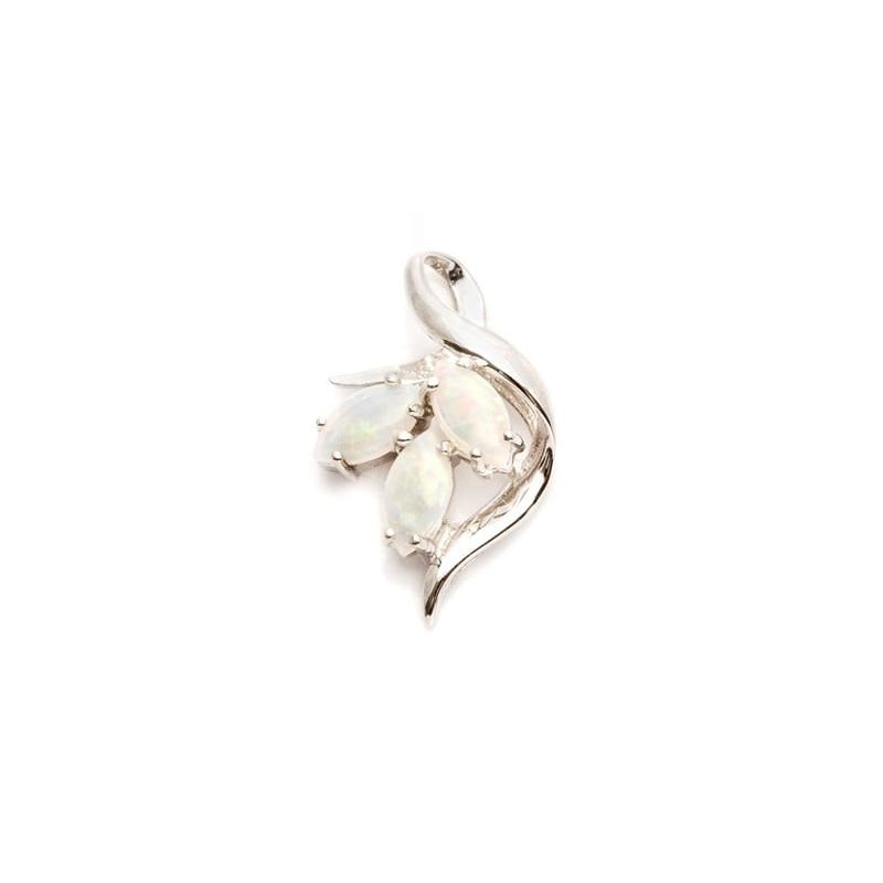 Pandantiv cu opal alb navetă, din argint 925 rodiu, înălțime 1,8 cm