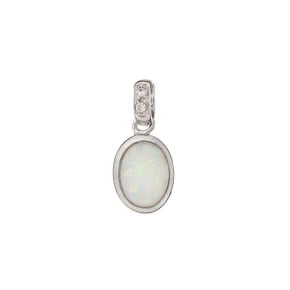 Anhänger mit ovalem weißem Opal, aus 925er rhodiniertem Silber, Höhe 1+0,6 cm