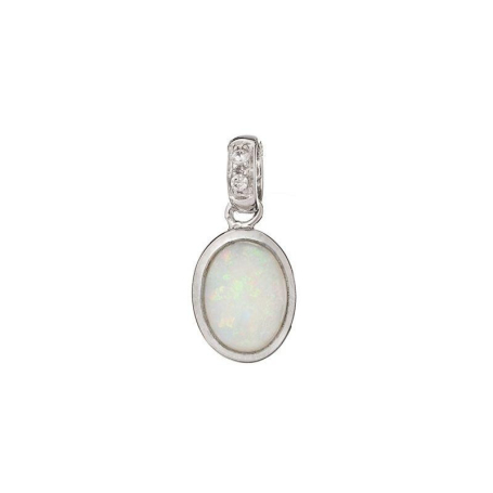 타원형 화이트 오팔 펜던트, 925 로듐 도금 실버 소재, 높이 1+0.6cm