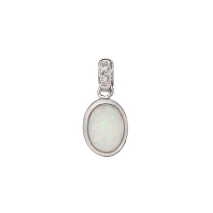 Ciondolo con opale bianco ovale, in argento 925 rodiato, altezza 1+0,6 cm