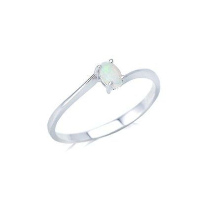 Bague avec opale blanche naturelle d'Australie ovale, en argent rhodié 925
