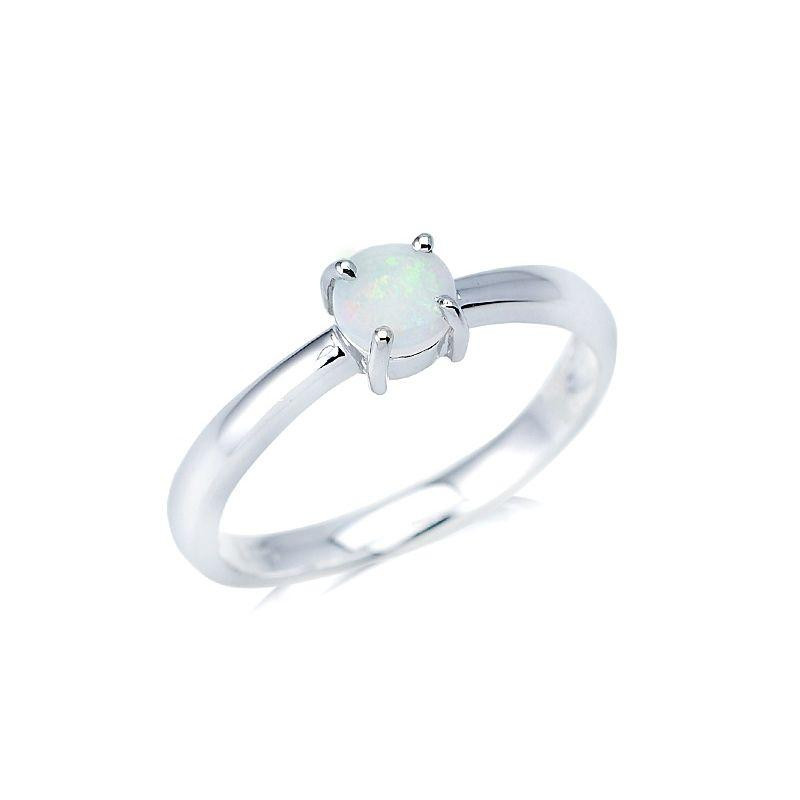 Ring mit natürlichem weißem Opal aus Australien, rund, aus rhodiniertem Silber 925