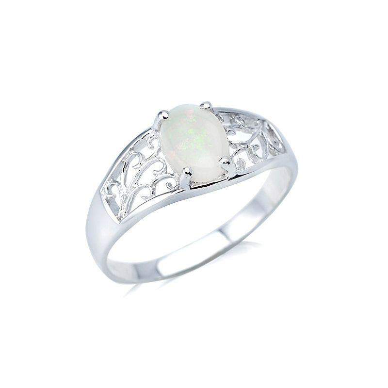 Ring with natural white opal from Australia oval, in rhodium silver 925