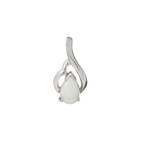 Pingente com gota opala branca, em prata 925 banhada a ródio, altura 1,5 cm