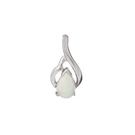 Ciondolo con goccia opale bianco, in argento 925 rodiato, altezza 1,5 cm