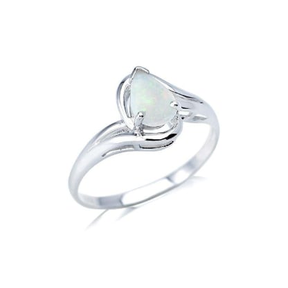 Anello con goccia di opale bianco naturale proveniente dall'Australia, in argento 925 rodiato
