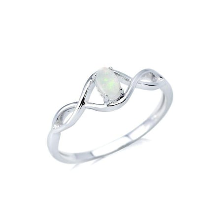 Inel cu opal natural oval alb australian, din argint 925 placat cu rodiu