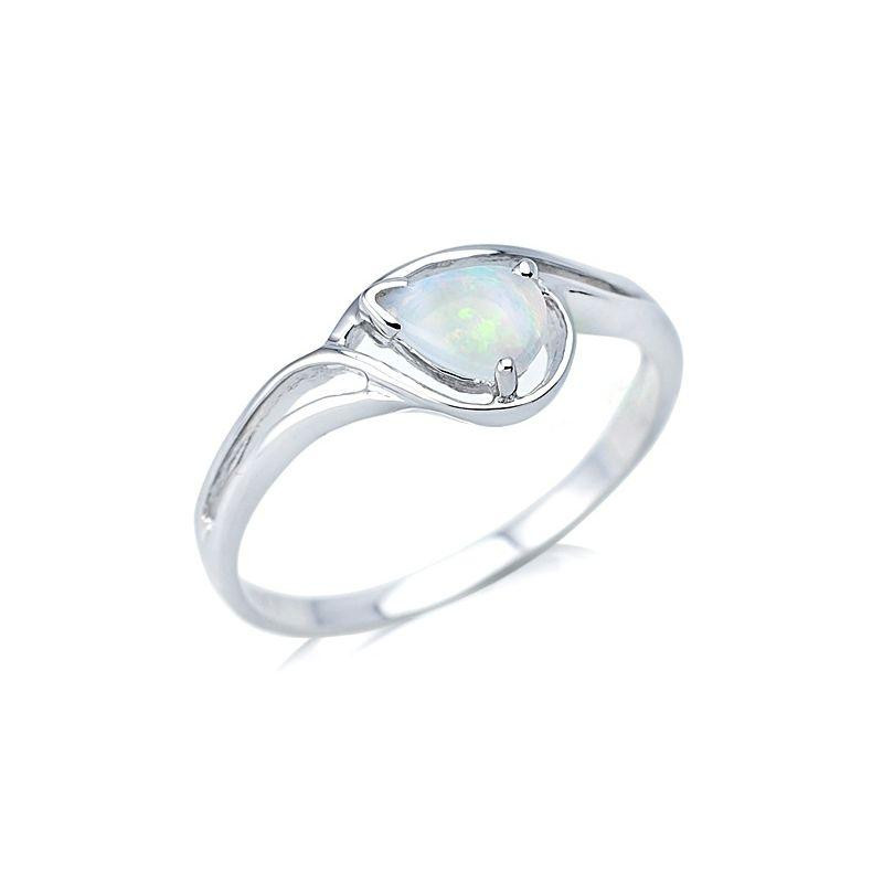 Inel cu opal alb natural din picătură din Australia, din argint 925 placat cu rodiu
