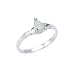 Anello con goccia di opale bianco naturale proveniente dall'Australia, in argento 925 rodiato