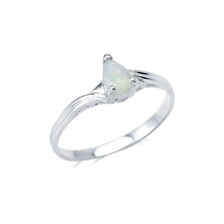 Inel cu opal alb natural din picătură din Australia, din argint 925 placat cu rodiu