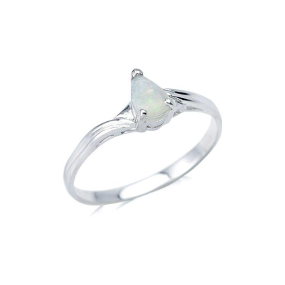 Bague avec opale blanche naturelle d'Australie goutte, en argent rhodié 925