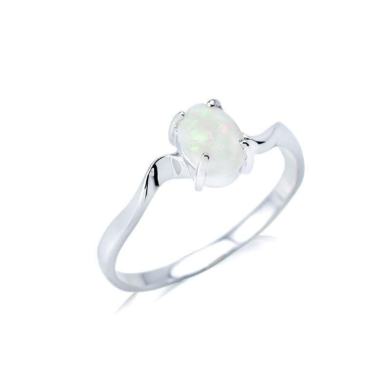 Anello con opale bianco australiano naturale ovale, in argento 925 rodiato