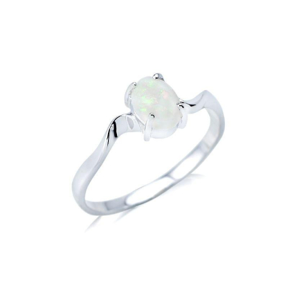 Bague avec opale blanche naturelle d'Australie ovale, en argent rhodié 925