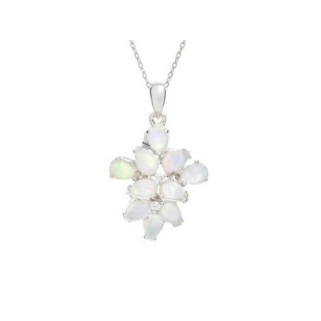 Pendant with opal and zirconium oxide, rhodium-plated silver 925, 2.3+0.8 cm