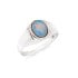 Inel sigiliu cu opal natural oval alb australian, din argint 925 placat cu rodiu