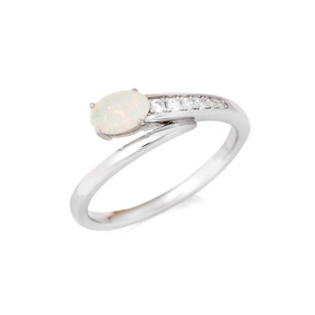 Bague avec opale ovale et oxyde de zirconium, en argent rhodié 925