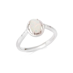 Bague avec opale blanche naturelle d'Australie ovale, en argent rhodié 925