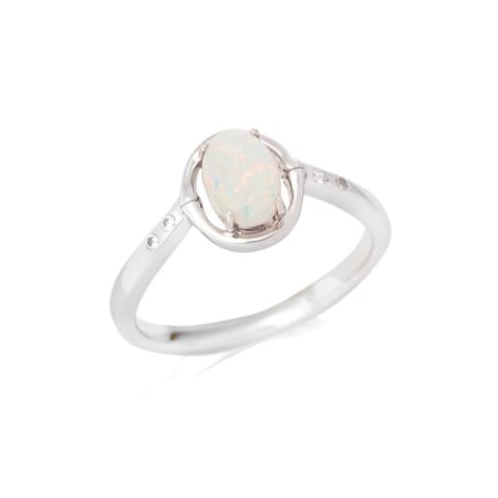Bague avec opale blanche naturelle d'Australie ovale, en argent rhodié 925