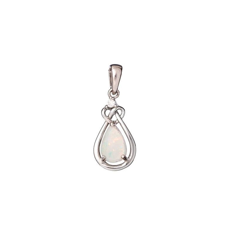Anhänger mit Tropfen weißem Opal, aus 925 rhodiniertem Silber, Höhe 1,5+0,5 cm