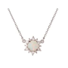 Halsketting met ronde opaal en zirkoniumoxide, in 925 gerhodineerd zilver, 40+3 cm