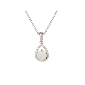 Anhänger mit Opal und Zirkonoxid, rhodiniertes Silber 925, Höhe 1+0,6 cm