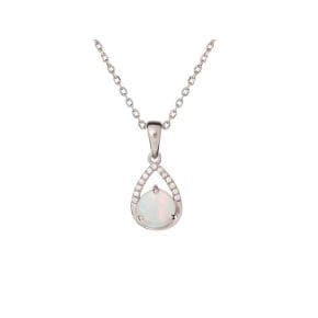 Pandantiv cu opal și oxid de zirconiu, argint 925 placat cu rodiu, înălțime 1+0,6 cm