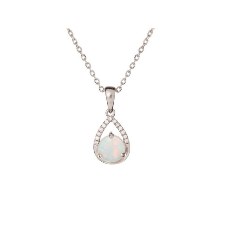 Pendentif avec opale et oxyde de zirconium, argent rhodié 925, hauteur 1+0,6 cm