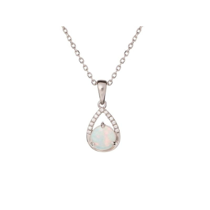 Pendentif avec opale et oxyde de zirconium, argent rhodié 925, hauteur 1+0,6 cm