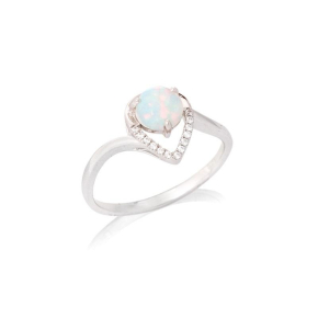 Ring mit rundem Opal und Zirkonoxid, aus 925 rhodiniertem Silber