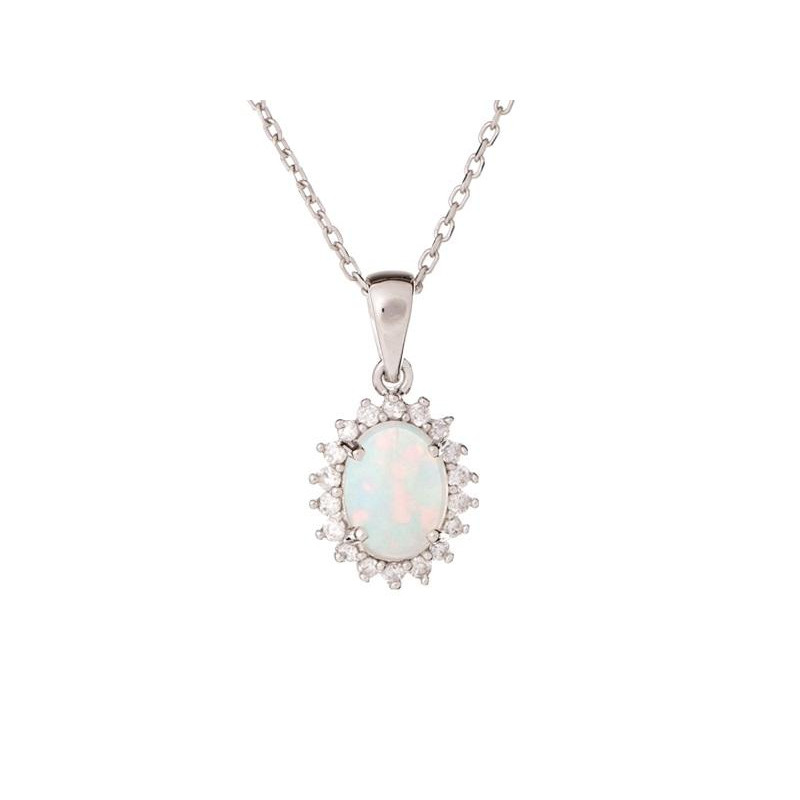 오팔과 산화지르코늄 펜던트, 로듐 도금 실버 925, 1.2+0.5 cm