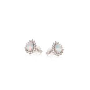 Stud earrings with drop opal and zirconium oxide, in rhodium-plated silver 925