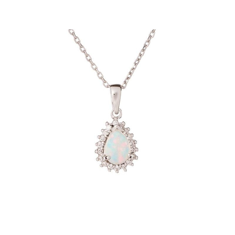 Pendant with opal and zirconium oxide, rhodium-plated silver 925, height 1+0.5 cm