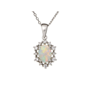 오팔과 산화지르코늄 펜던트, 로듐 도금 실버 925, 1.3+0.5 cm