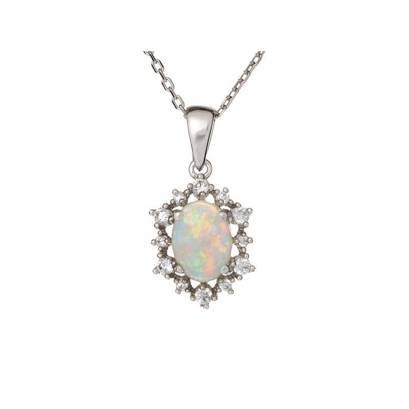 Pandantiv cu opal și oxid de zirconiu, argint 925 placat cu rodiu, 1,3+0,5 cm